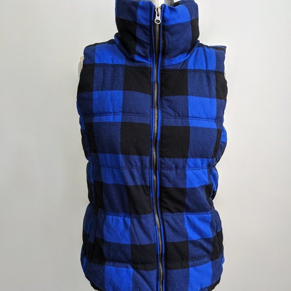 Royal blue and black fleece-lined puffer vest - Picture 2 of 6
